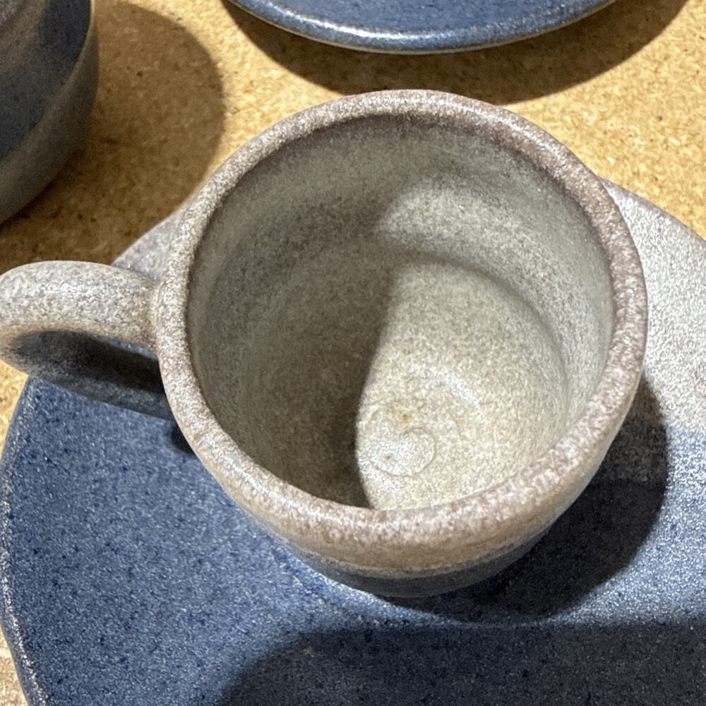 VTG Studio Pottery Blue Gray Espresso Cups & Saucers Sugar Bowl Set - Picture 12 of 16